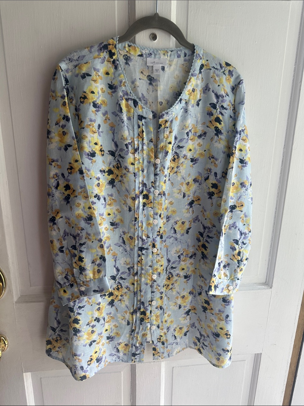 J. Jill Linen Floral Pintuck Tunic Blouse